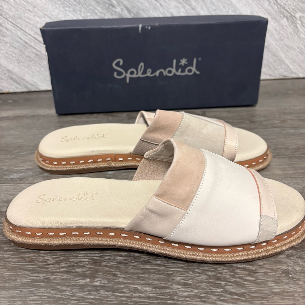 Splendid | Women's Calipso Neutral Slide Sandals Patchwork Cream & Tan Size 10